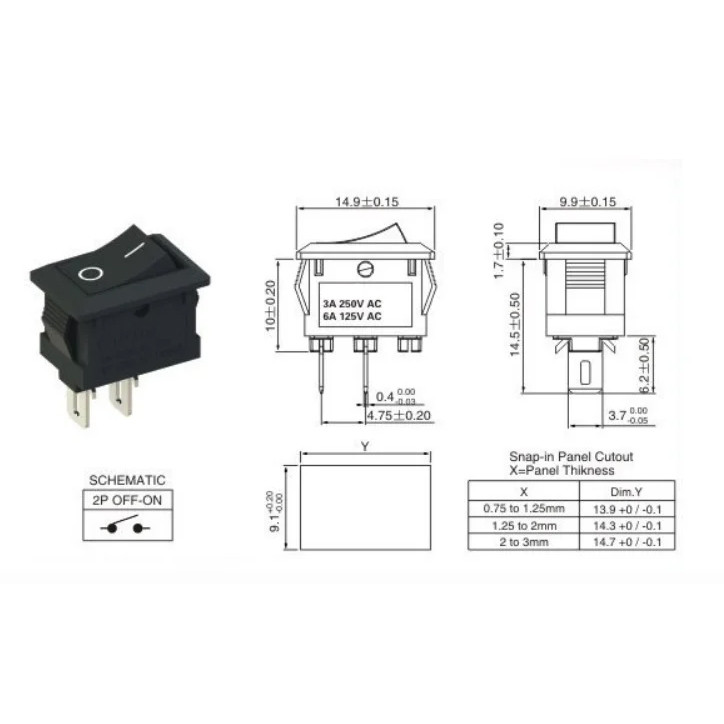 کلید راکر مدل 2 پایه KCD1-11 بسته 5 عددی