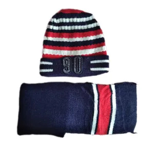 ست کلاه و شال گردن بافتنی بچگانه مدل راه راه