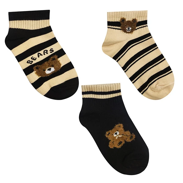 جوراب ساق کوتاه پسرانه تن پوش هنگامه مدل پنبه تدی راه راه بسته 3 عددی