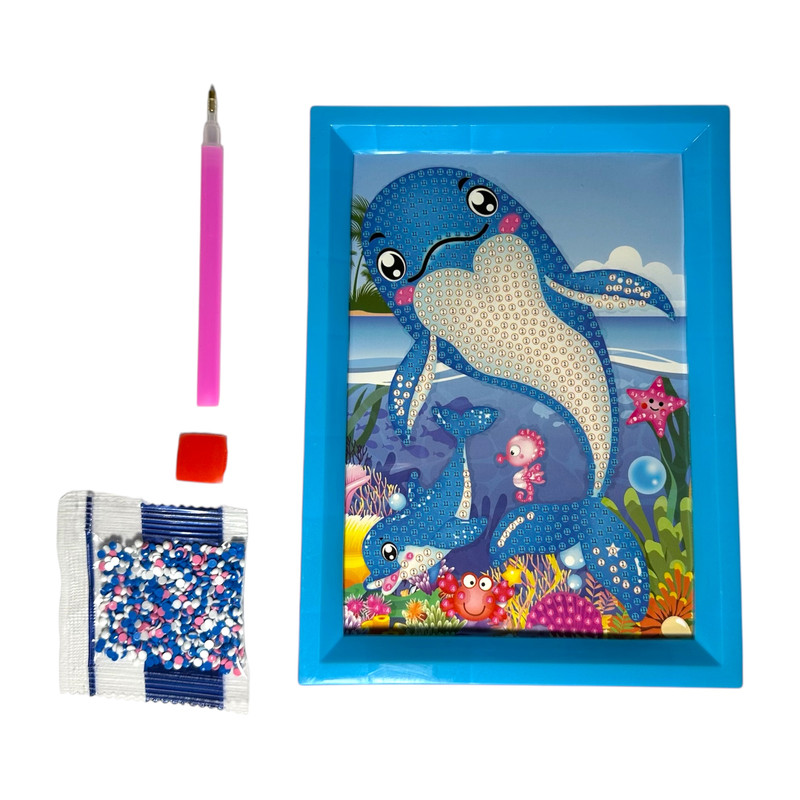 بازی آموزشی مدل ساخت تابلو نقاشی الماسی قاب دار طرح دلفین