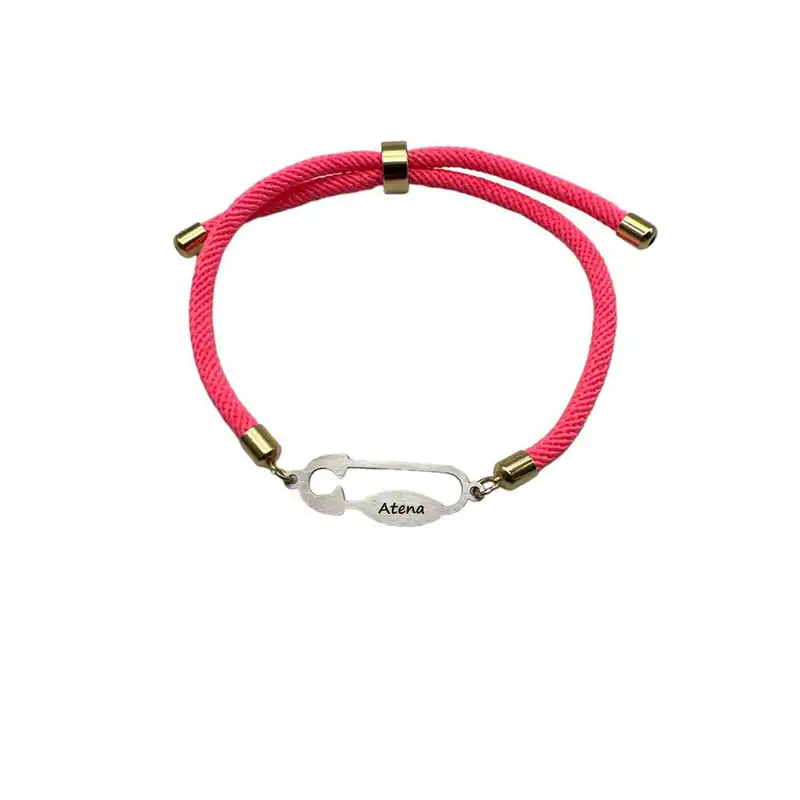 دستبند نقره زنانه مدل سنجاق طرح اسم اتنا