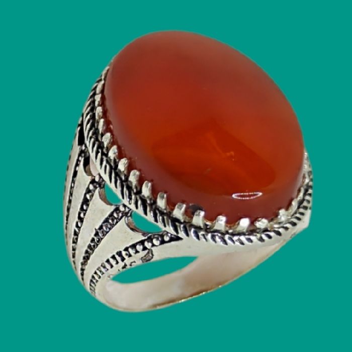 انگشتر نقره مردانه مدل سنگ عقیق رضوی رکاب اسپرت کد 6300 -  - 7