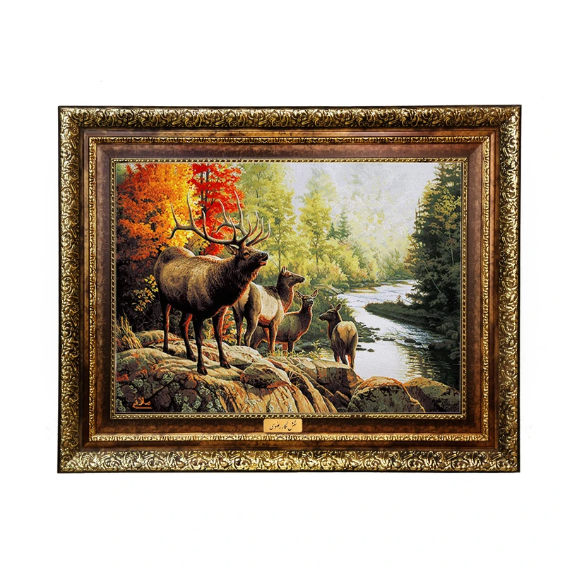 تابلو فرش ماشینی نقش نگار رضوی طرح گوزن کد 496KH