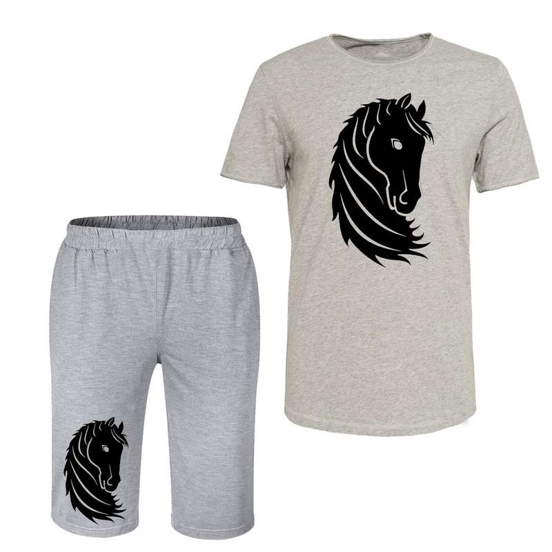 ست تی شرت و شلوارک مردانه مدل اسب کد C19 رنگ طوسی