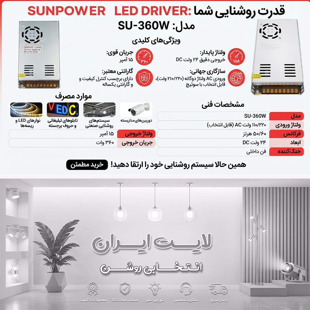 منبع تغذیه سوئیچینگ سان پاور مدل SU-360W