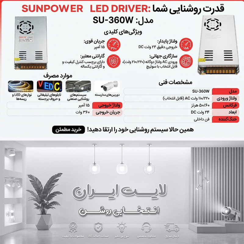 منبع تغذیه سوئیچینگ سان پاور مدل SU-360W