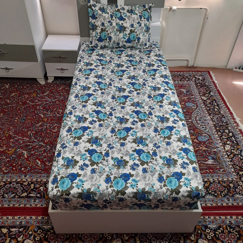 سرویس ملحفه مدل کشدار ni03081 طرح گلدار کد 90 یک نفره دو تکه