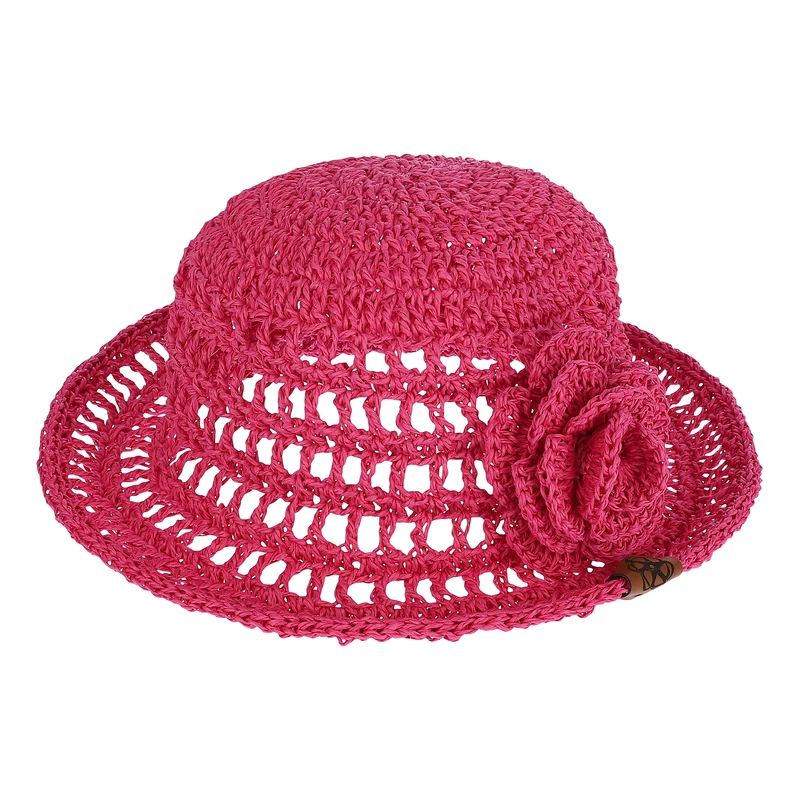 کلاه حصیری زنانه وون مدل گل رنگ صورتی