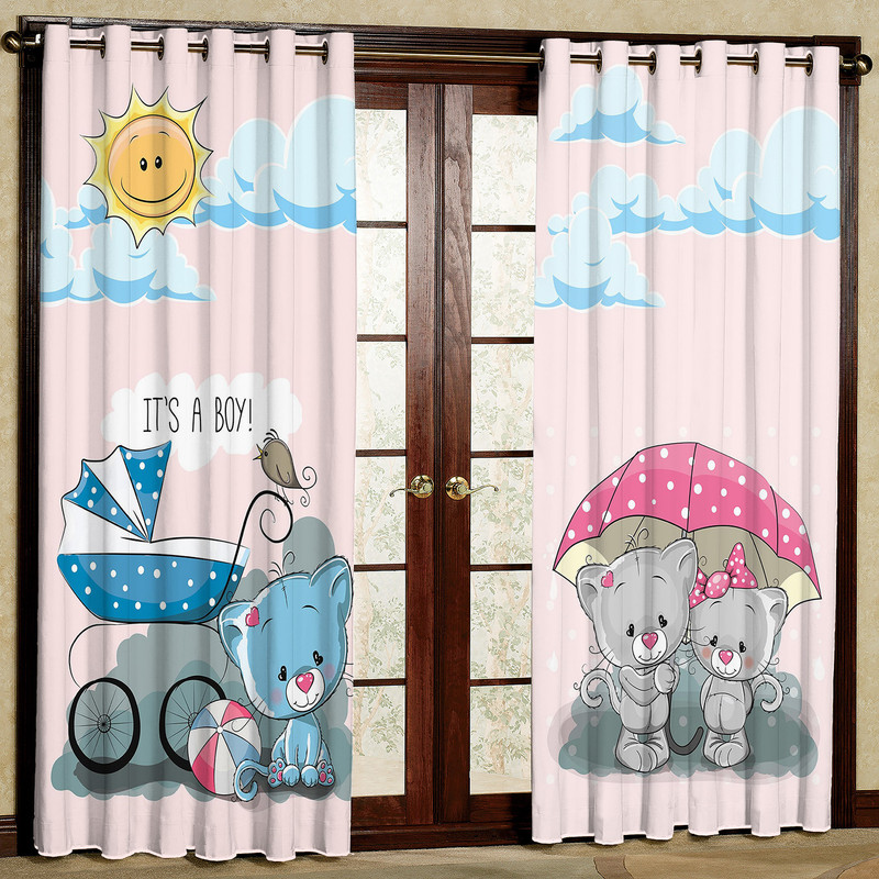 پرده مدل مخمل پانچی طرح کودک کد 1385T2 سایز 200x140 سانتی متر