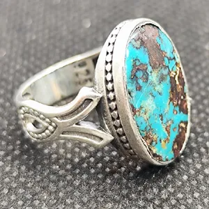 انگشتر نقره مردانه مدل سنگ فیروزه نیشابور کد 658