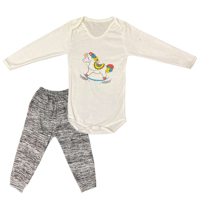 ست بادی آستین بلند و شلوار نوزادی مدل تک شاخ