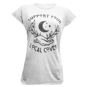 تی شرت آستین کوتاه زنانه مدل دست و ماه و ستاره SUPPORT YOUR LOCAL COVEN  کد tm-1943 رنگ سفید
