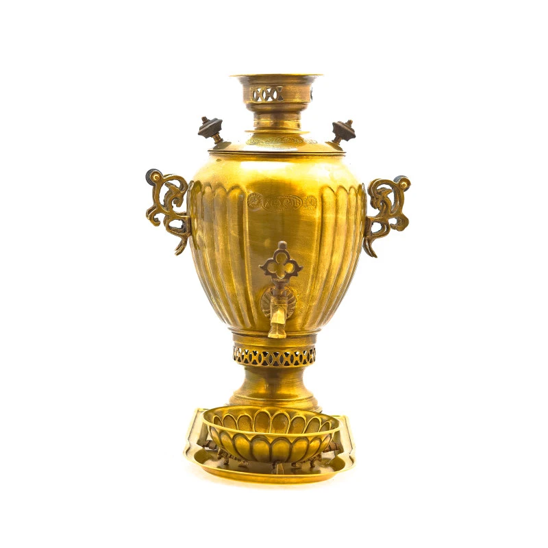 سرویس سماور ذغالی 3 پارچه برنجی مدل آناناسی کد H-1246