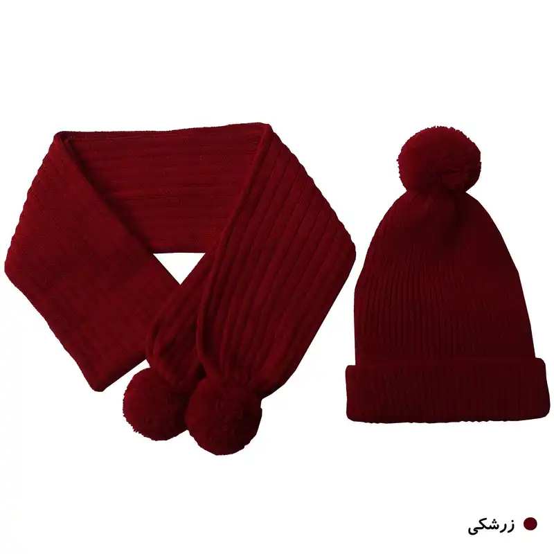 ست کلاه و شال گردن بافتنی مدل کشباف کد O