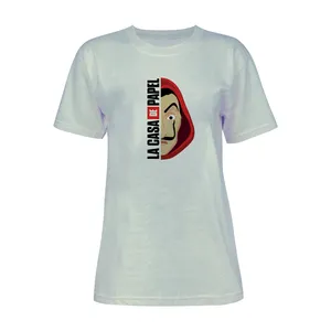 تی شرت آستین کوتاه زنانه مدل lacasa de papel کد L107 رنگ طوسی