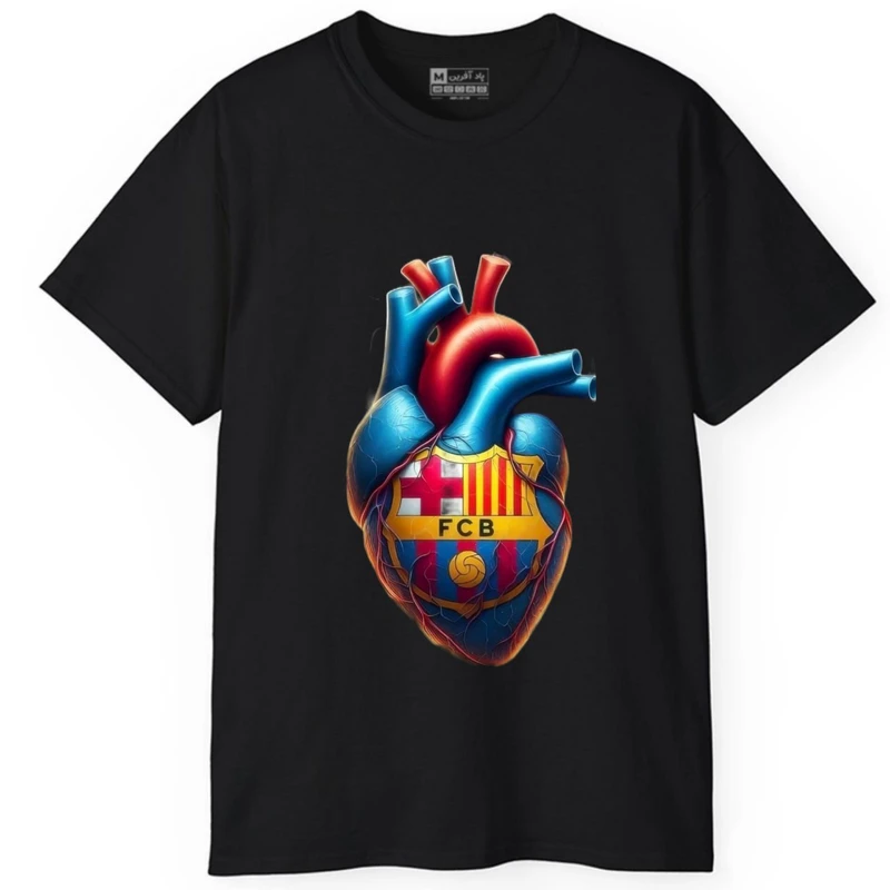 تی شرت آستین کوتاه مردانه پاد آفرین مدل قلب بارسلونا فوتبال کد 139
