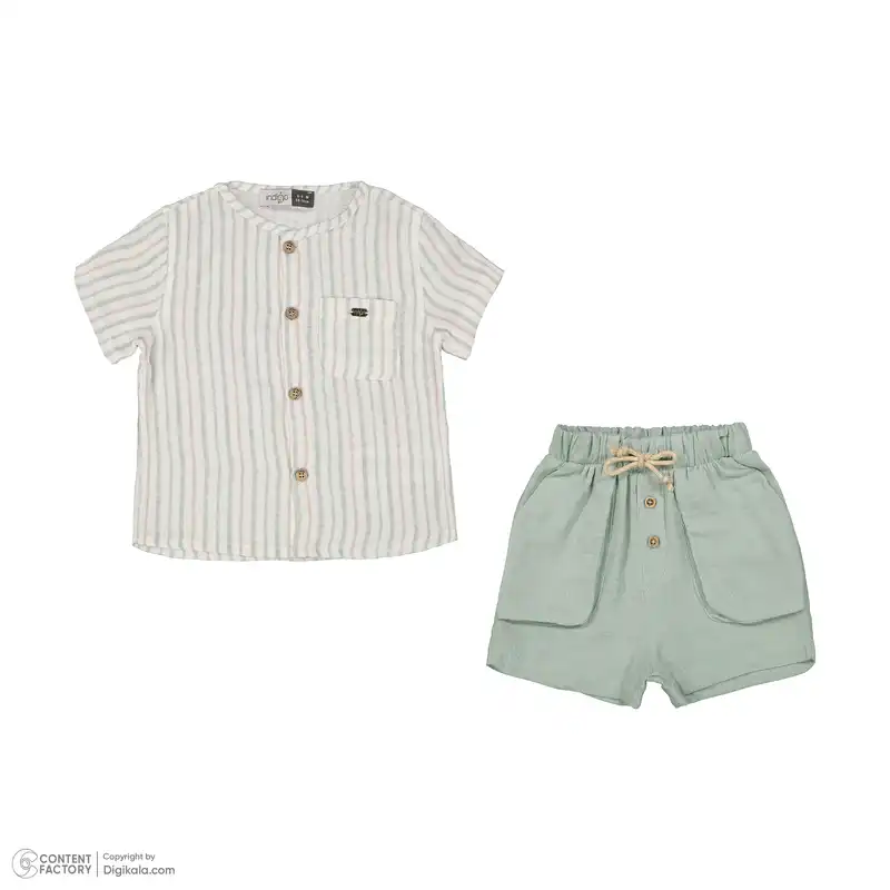 ست پیراهن و شلوارک نوزادی ایندیگو مدل 132451