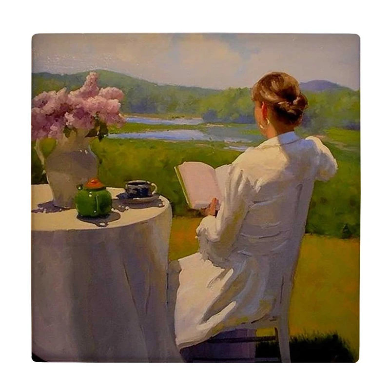  زیر لیوانی  طرح بانوی کتابخوان کد    5862909_4374