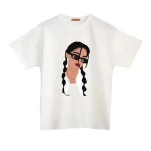 تی شرت آستین کوتاه زنانه مدل دخترک رنگ سفید