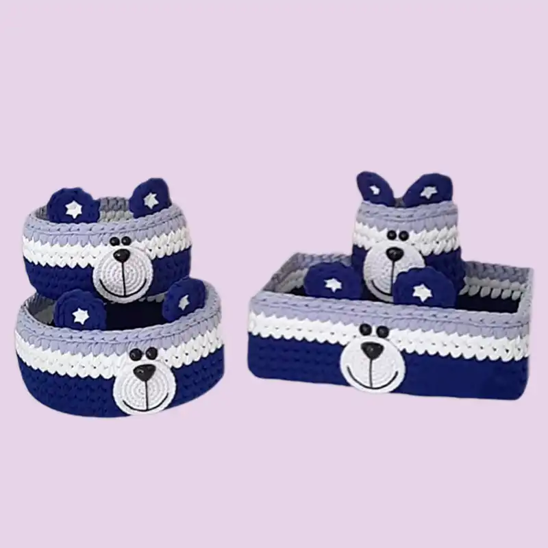 سبد قلاب بافی تریکو طرح سیسمونی نوزادی کد 6678 مجموعه 4 عددی