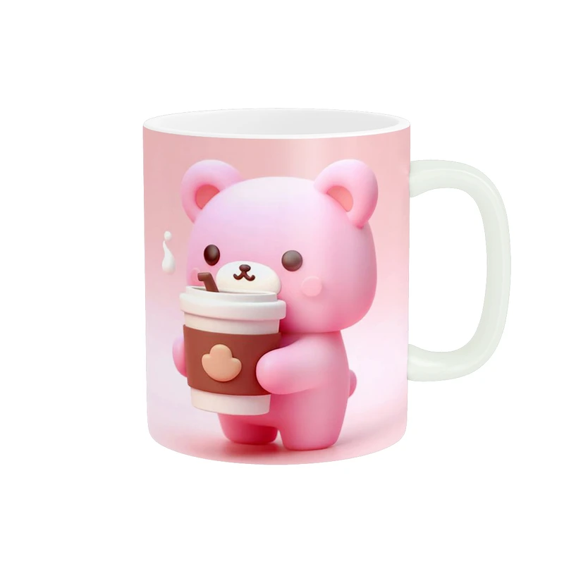 ماگ پاد آفرین مدل خرس صورتی فانتزی مدل قهوه کد 1383