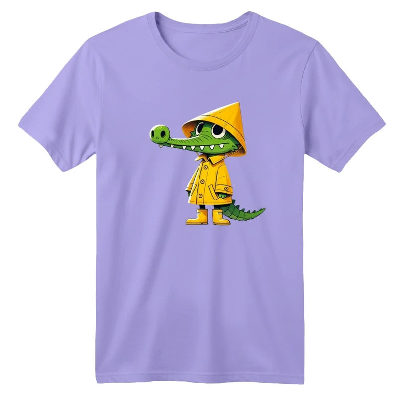 تی‌شرت آستین کوتاه لانگ یقه گرد بچگانه مدل تمساح و کلاه