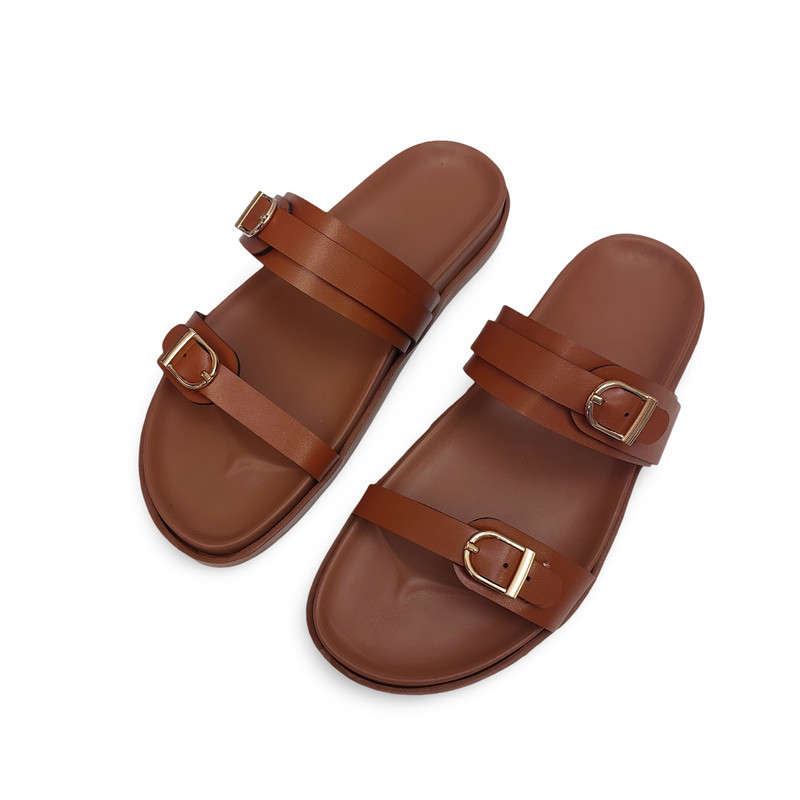 صندل زنانه مدل Z2BBR دو بند رنگ عسلی