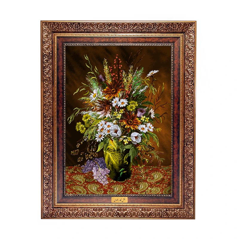 تابلو فرش ماشینی نقش نگار رضوی طرح گل کد 442C