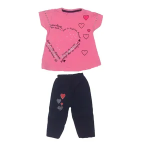 ست تی شرت و شلوارک دخترانه مدل قلب نگینی
