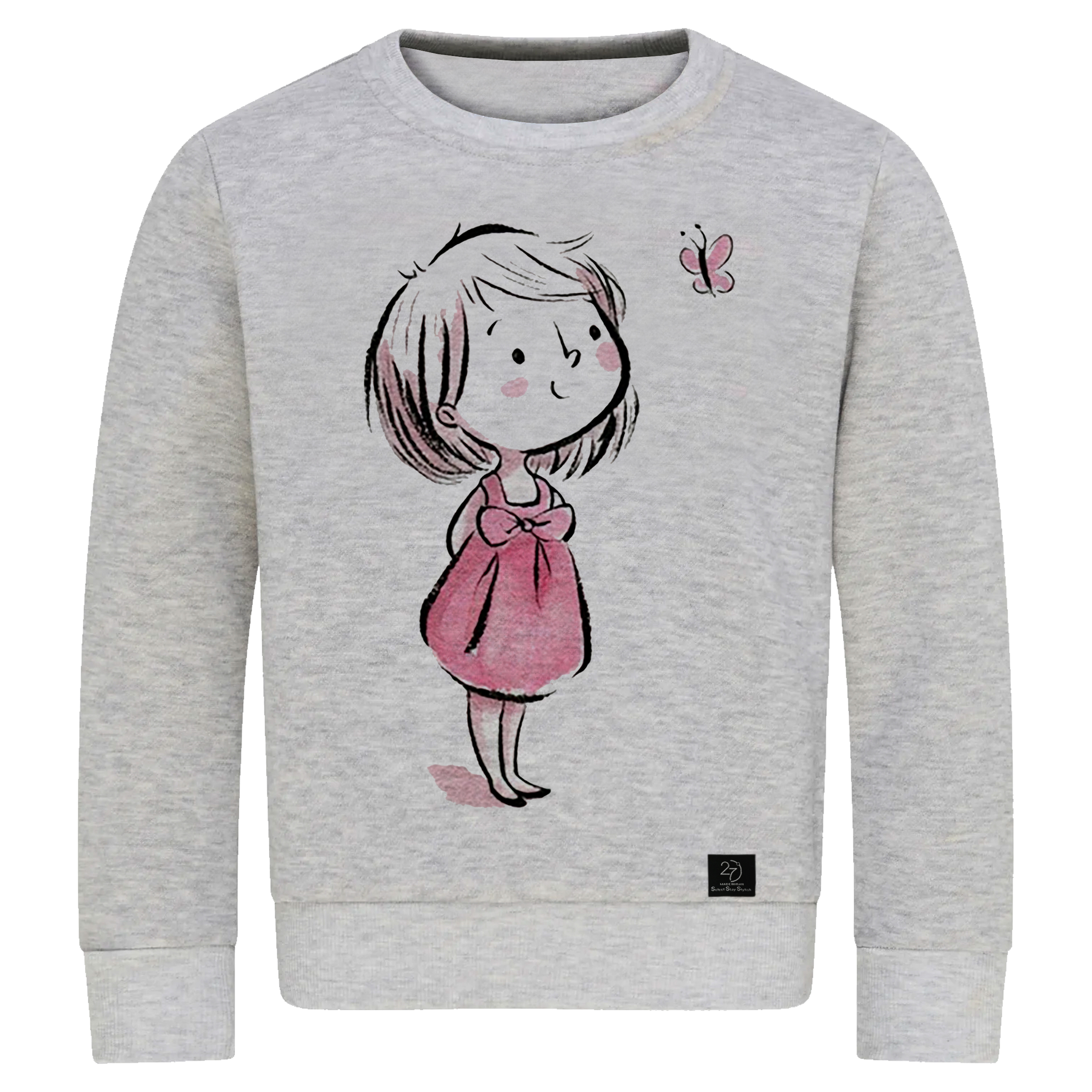 سویشرت دخترانه 27 مدل دختر و پروانه کد V07 رنگ طوسی