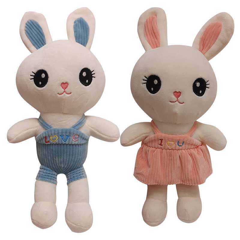 عروسک مدل خرگوش طرح دختر و پسر لباس کبریتی کد 132 ارتفاع 35 سانتی متر مجموعه 2 عددی