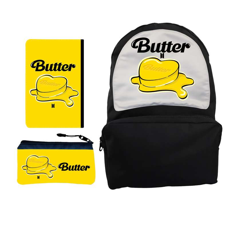کوله پشتی مدل گروه bts butter کد 09 به همراه کلاسور و جامدادی