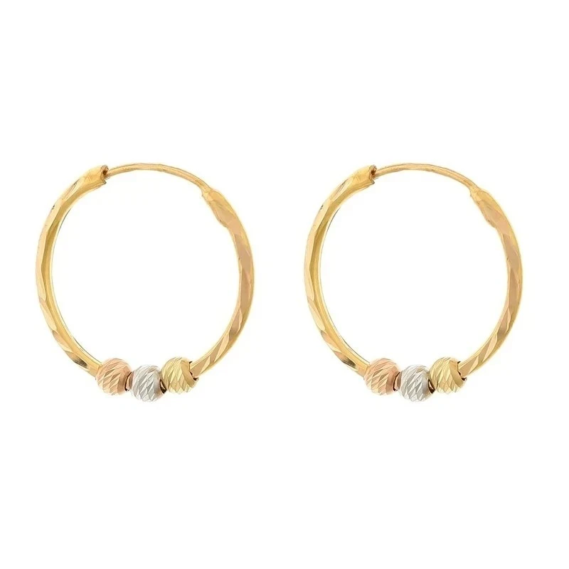 گوشواره حلقه‌ای طلا کم اجرت  18 عیار زنانه طلای صداقت مدل البرناردو سه گوی