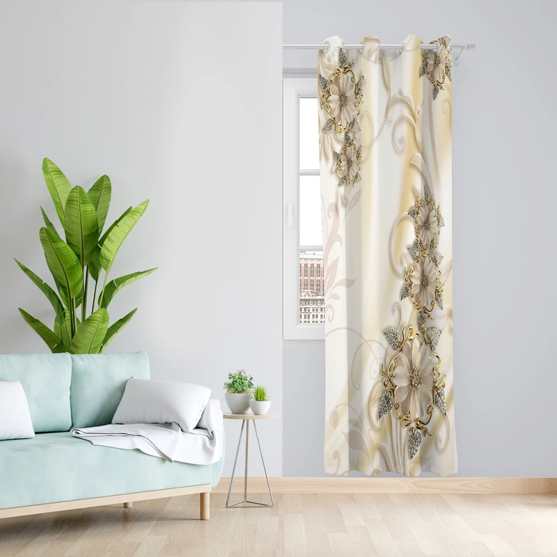 پرده طرح گل مدل مخمل پانچی کد L 1376R Z سایز 140x200 سانتی متر