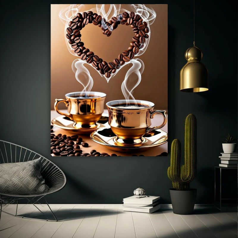 تابلو بوم مخمل طرح فنجان قهوه قلب مدل دیپ کد FP105652