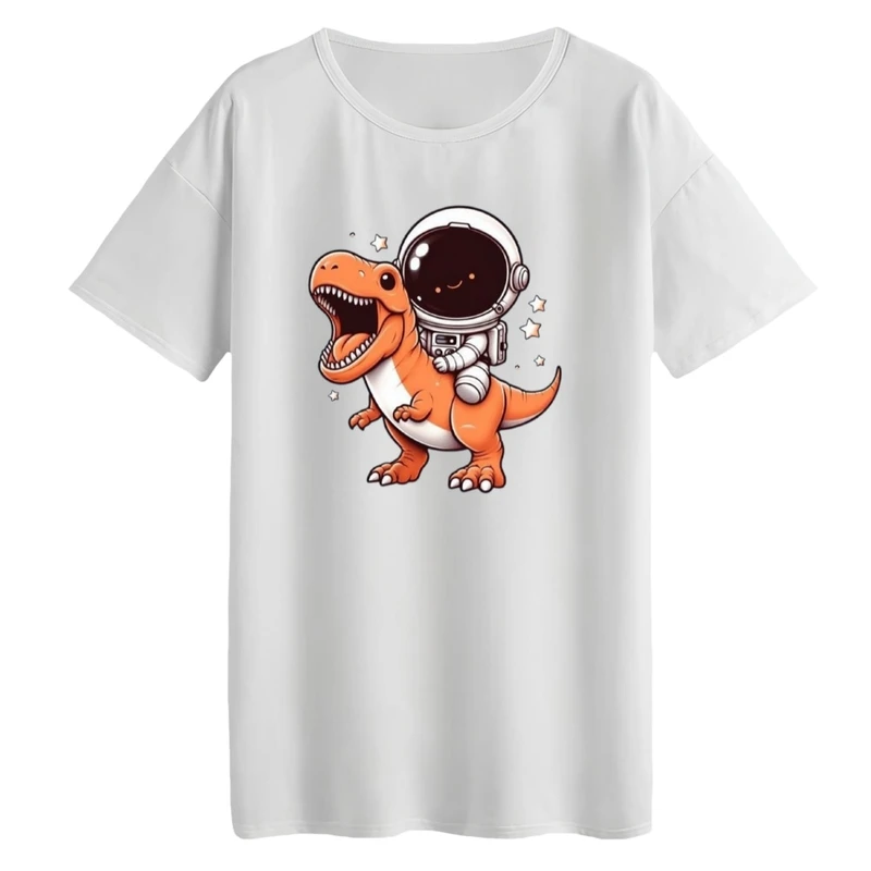 تی‌شرت لانگ آستین کوتاه زنانه مدل فضانورد و دایناسور کد1