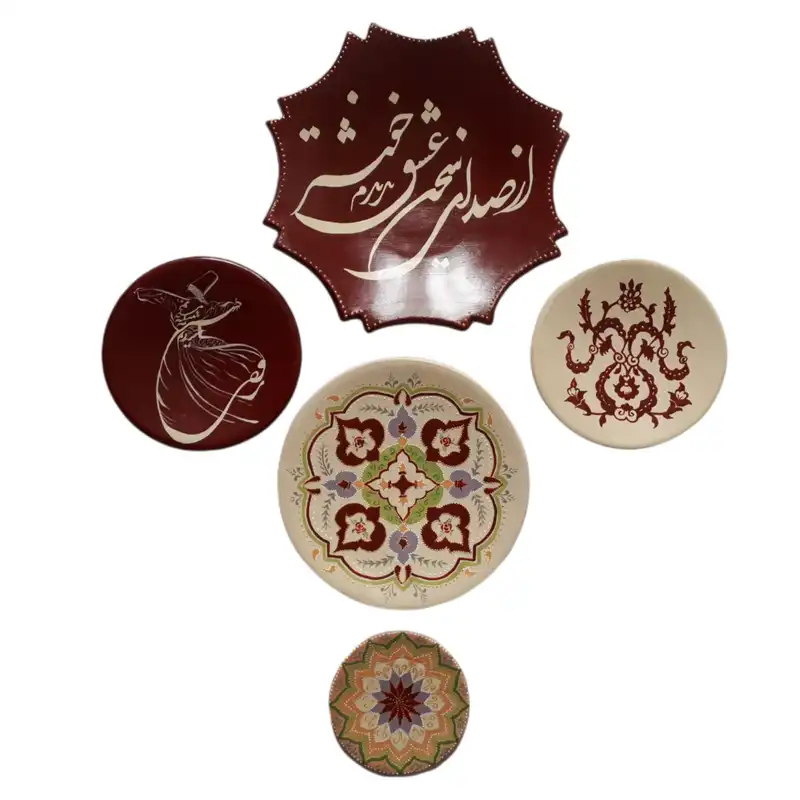 بشقاب دیوارکوب سفالی مدل کلاسیک مجموعه 5 عددی