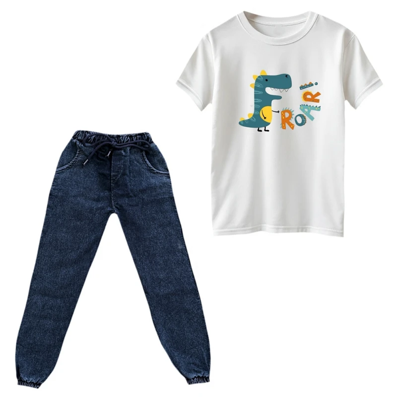 ست تی‌شرت و شلوار پسرانه مدل دایناسور کد ۲۴