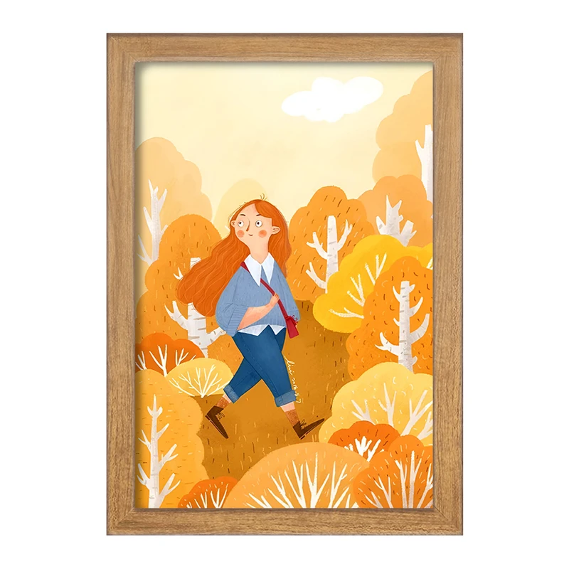 تابلو خندالو مدل دختر و جنگل پاییزی کد F10974