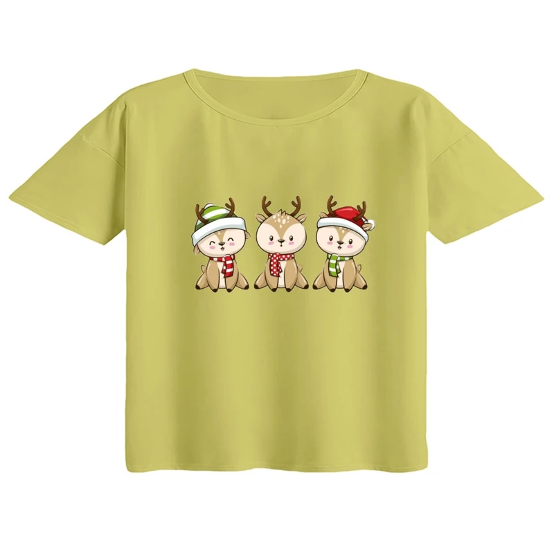 کراپ تی‌شرت آستین کوتاه زنانه مدل گوزن کریسمس کد 14