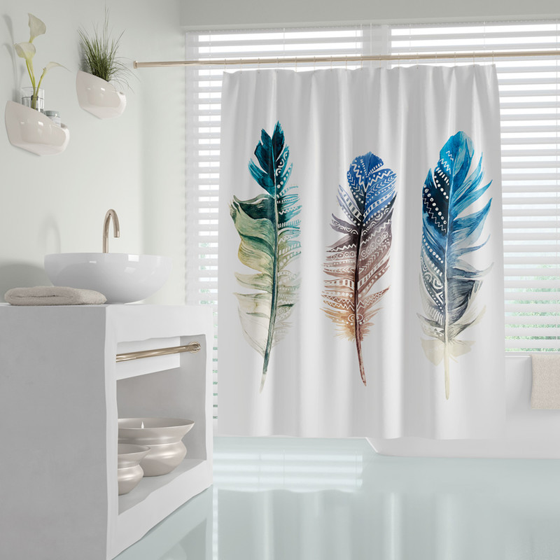 پرده حمام دلفین مدل Plumes سایز 200x180 سانتی متر