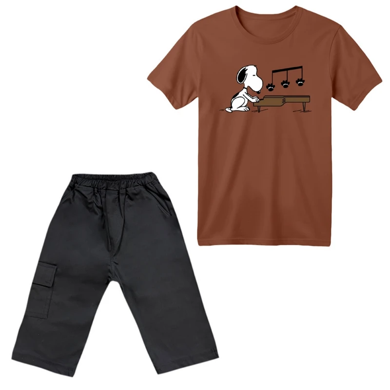 ست تی‌شرت آستین کوتاه و شلوارک پسرانه مدل اسنوپی کد ۴