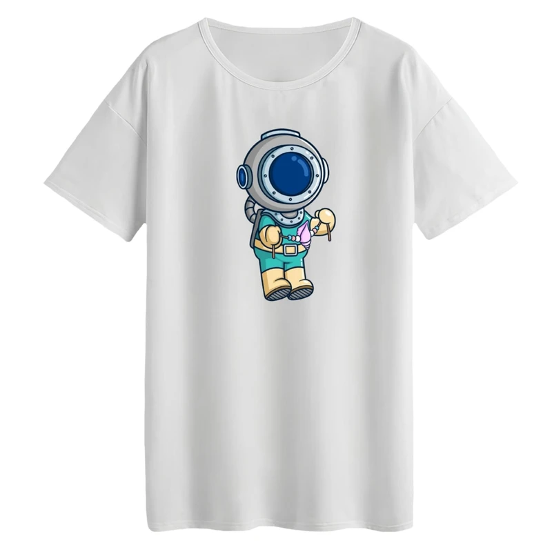 تی‌شرت لانگ آستین کوتاه زنانه مدل آدم فضایی کد 02