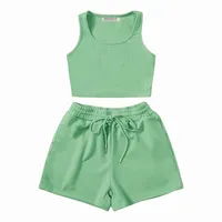 ست کراپ تاپ آستین حلقه ای و شلوارک زنانه آرمادیا مدل کبریتی