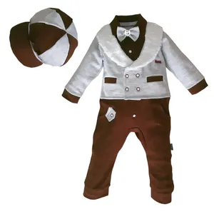 ست سرهمی و کلاه نوزادی مدل 1139 رنگ قهوه ای