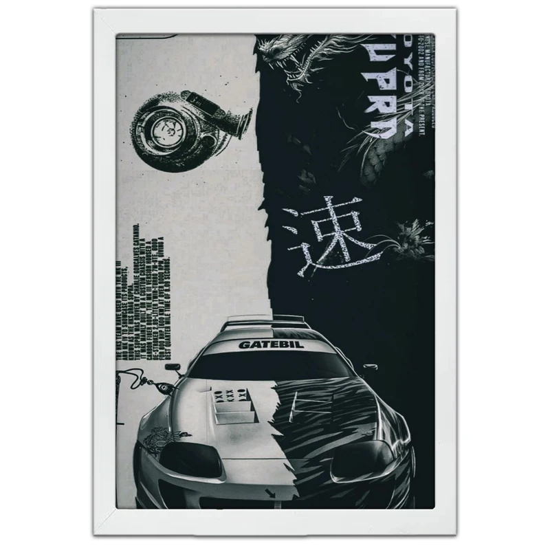 تابلو بکلیت طرح ماشین و خودرو تویوتا TOYOTA SUPRA MK4مدل W-po1601 فریم سفید