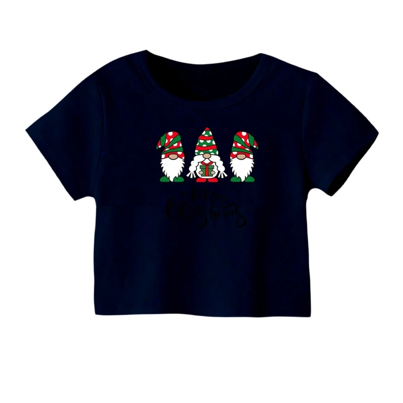 کراپ‌ تی‌شرت آستین کوتاه زنانه مدل بابانوئل کریسمس کد 39