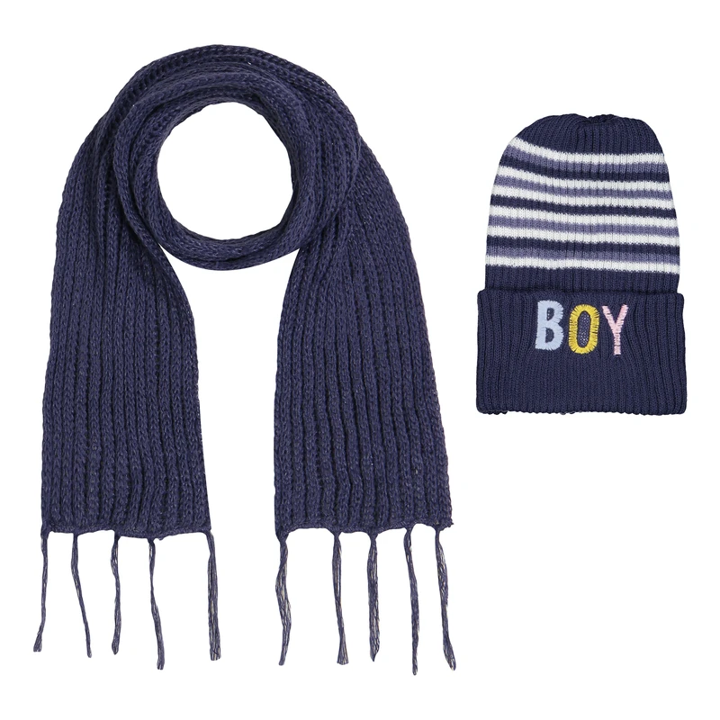 ست کلاه و شال گردن بافتنی پسرانه مدل S-02
