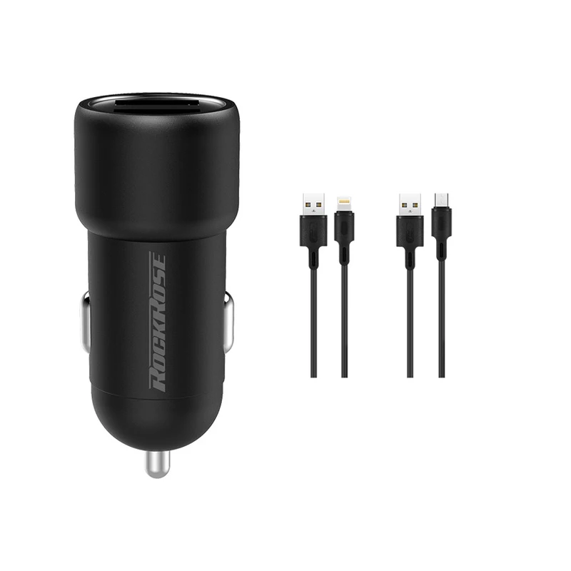 شارژر فندکی راک رز  مدل Ranger M2 به همراه کابل microUSB و لایتنینگ