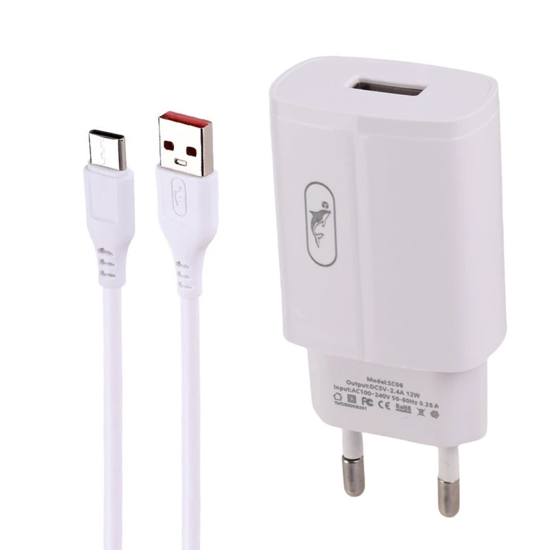 شارژر دیواری 12 وات اسکای دلفین مدل sc06t به همراه کابل تبدیل USB-C